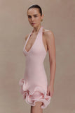 Willowmena Halter Neckline Mini Dress With Tubed Hem Baby Pink