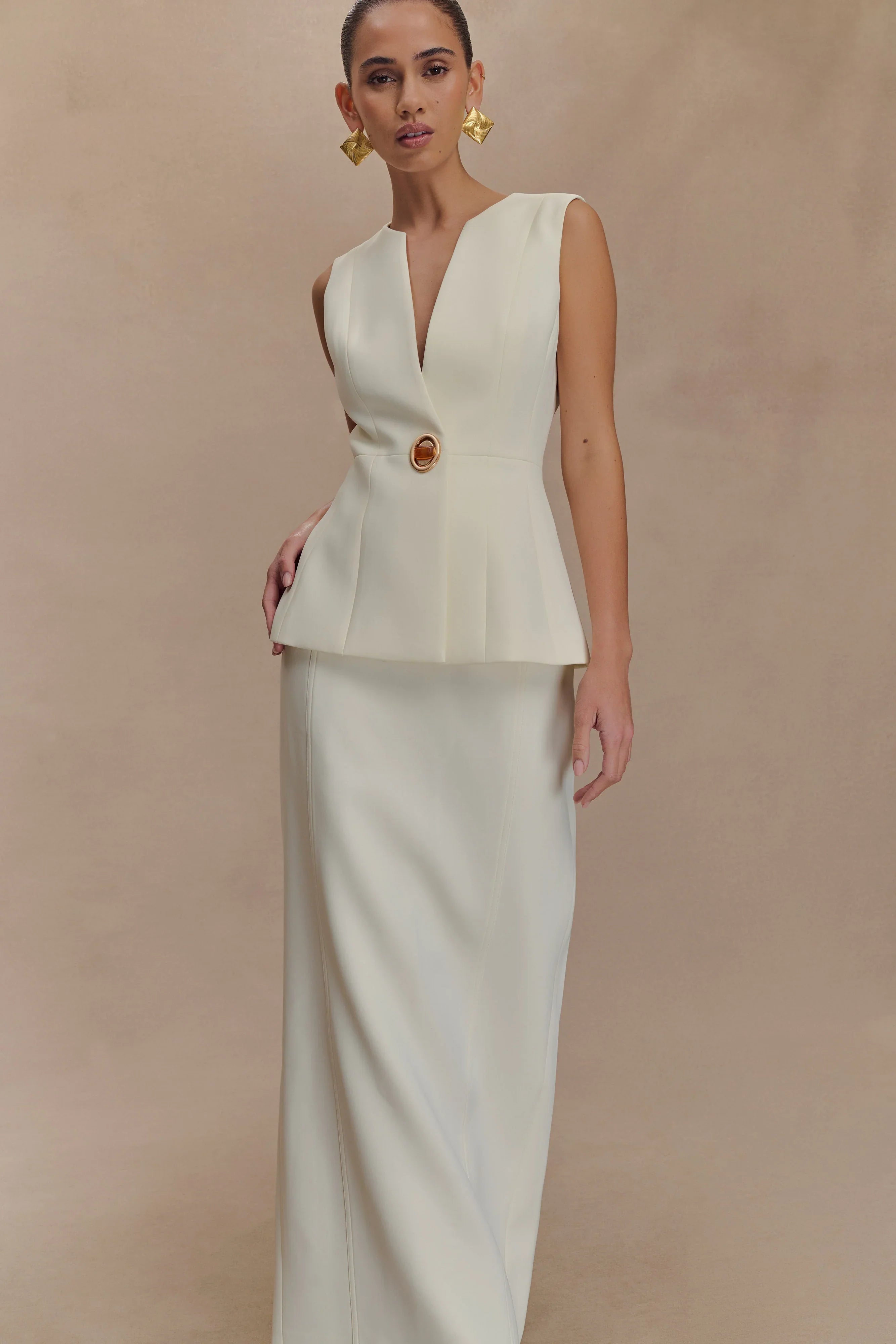 Angelie Suiting Maxi Skirt Ivory