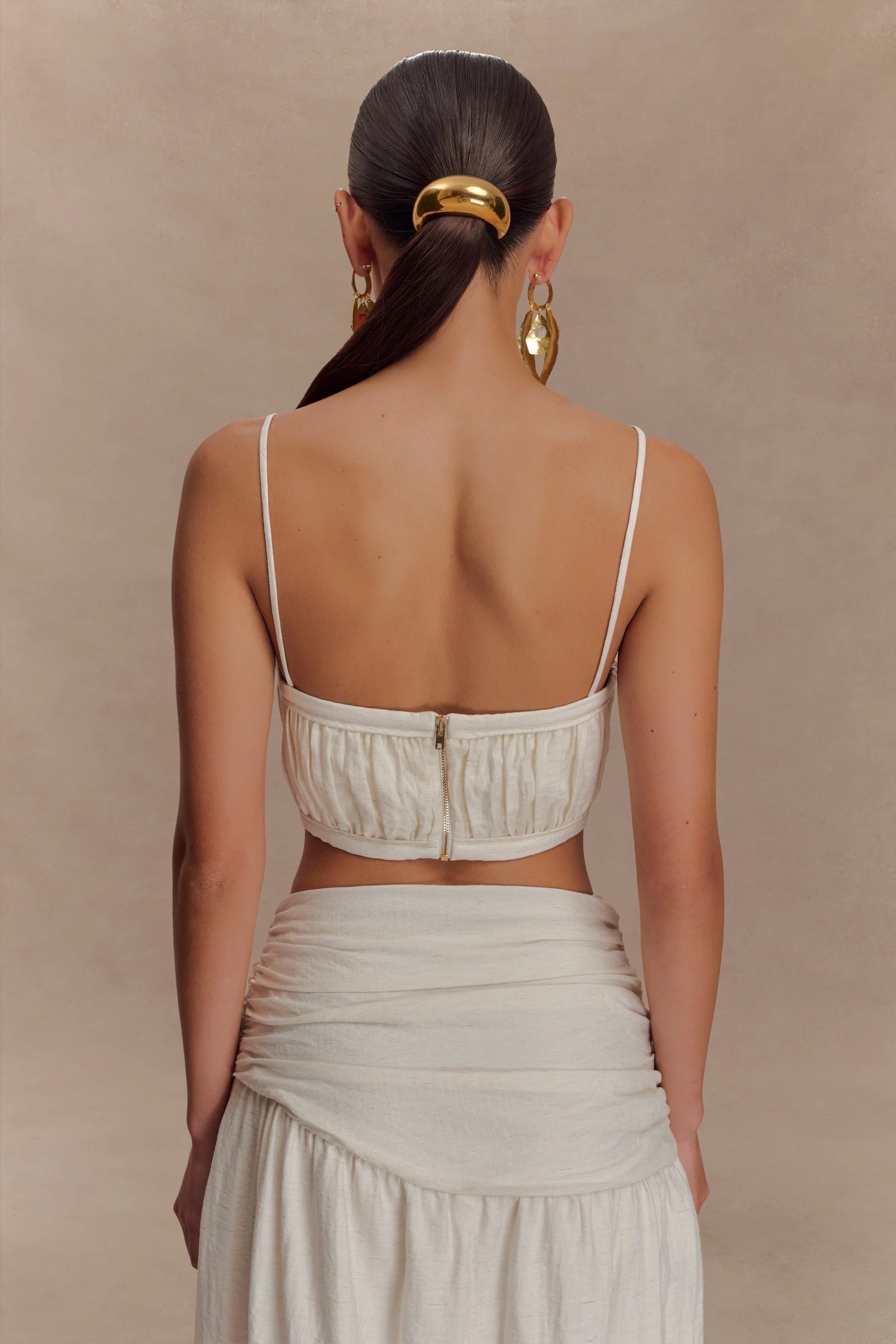 Scottie Shirred Linen Bandeau Oat Marle