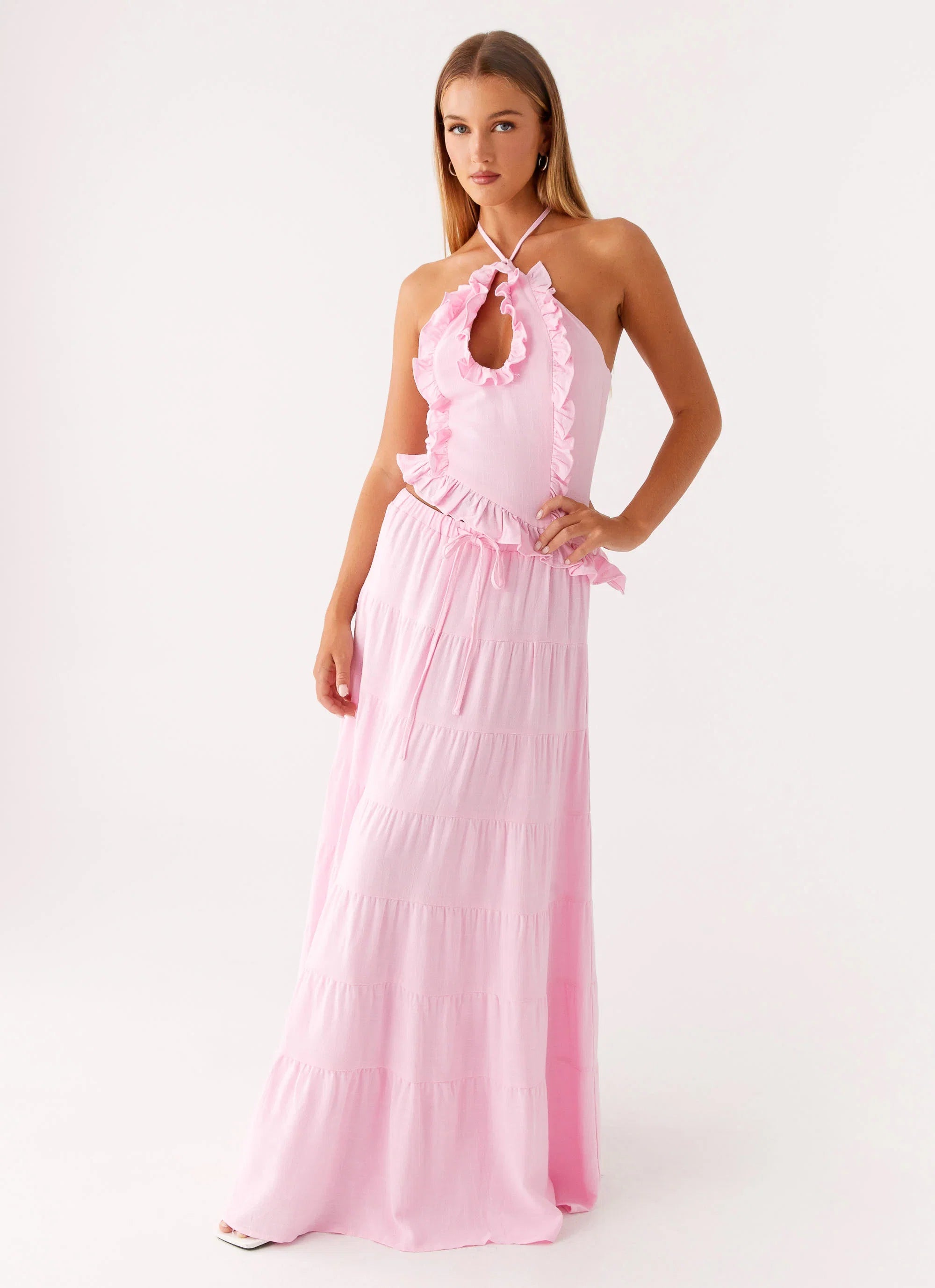 Mariella Linen Maxi Skirt Pink