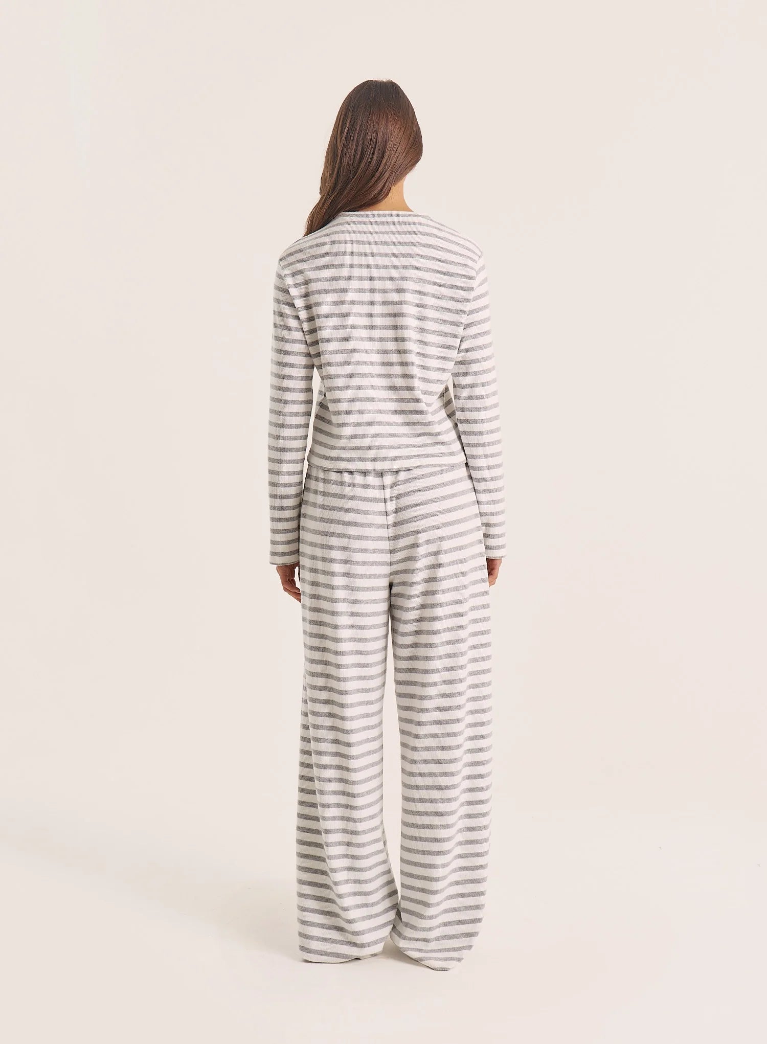 Grey Striped Jersey Rib Trousers