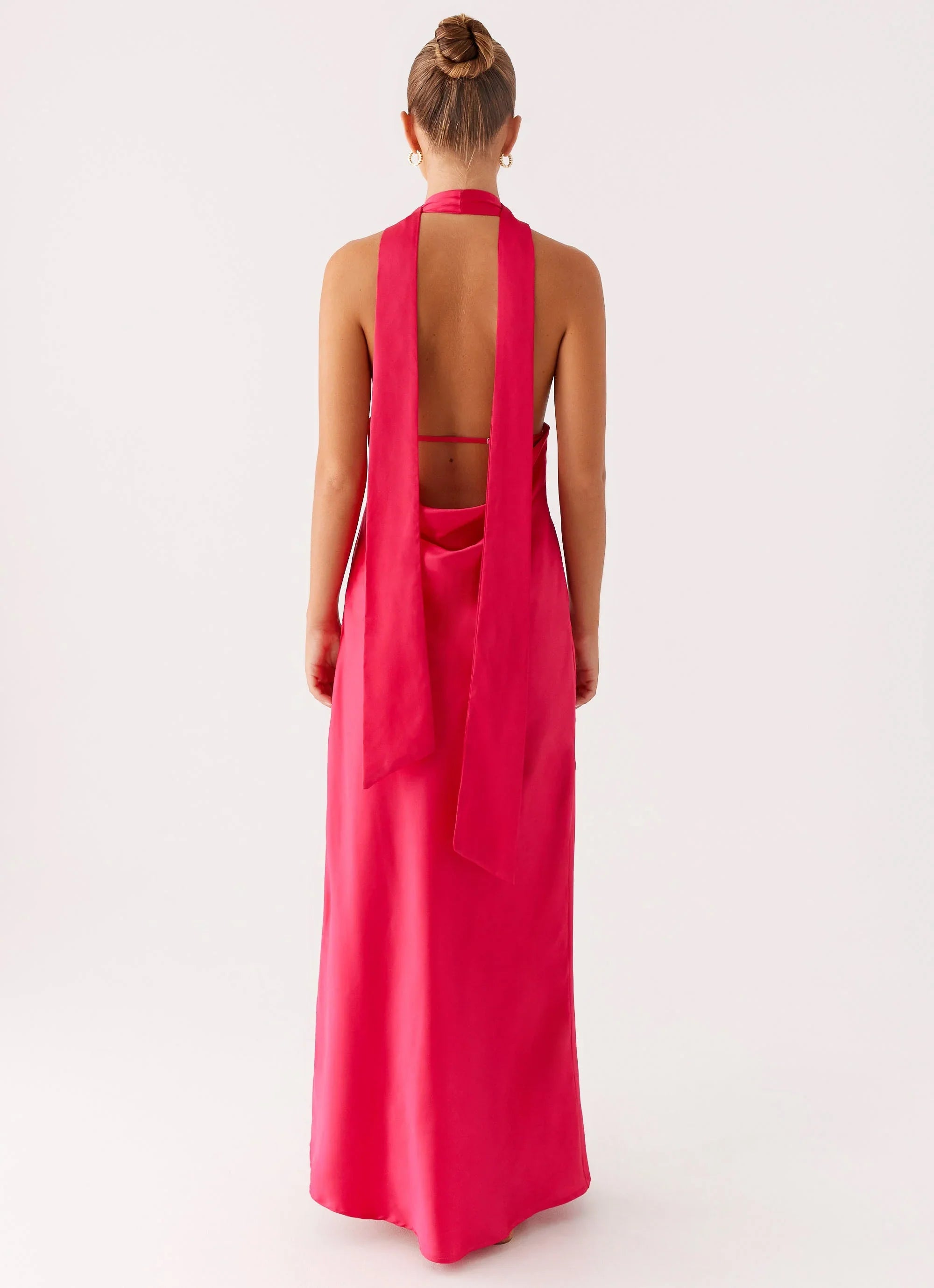 Alicia Satin Halter Maxi Dress Fuchsia