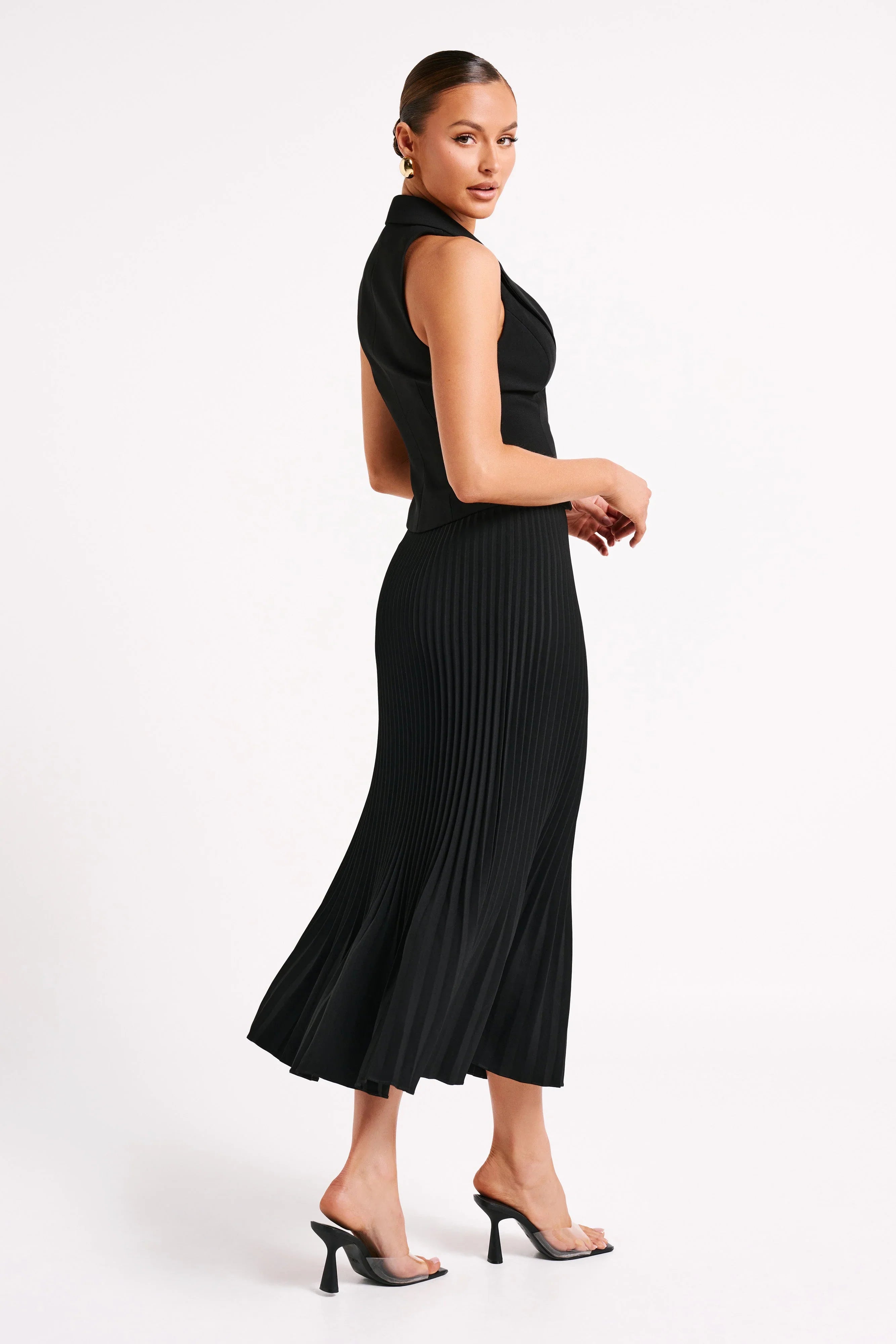 Twyla Pleated Suiting Maxi Skirt Black