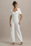 Simone White Sweetheart Short Sleeve Wide Leg Jumpsuit