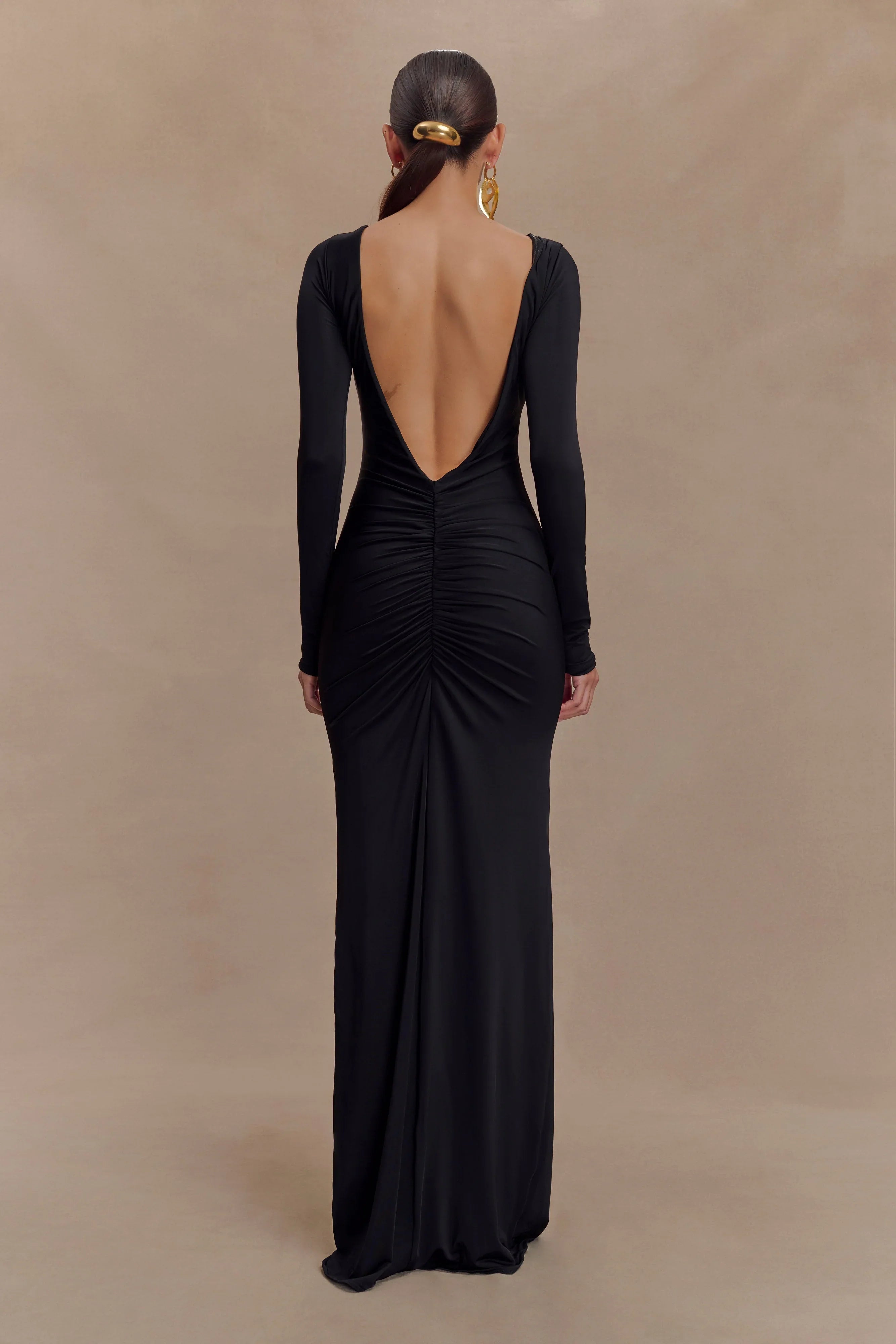 Louisa Long Sleeve Slinky Maxi Dress Black