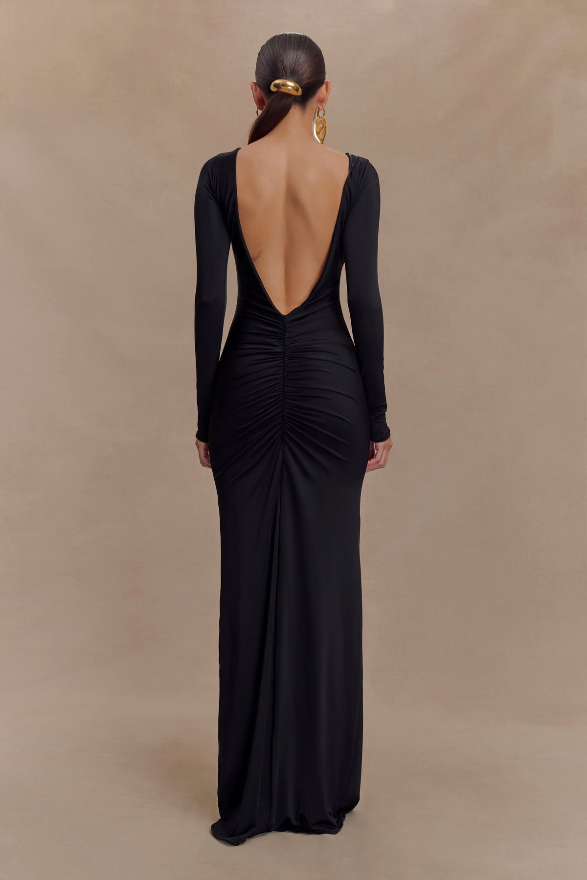 Louisa Long Sleeve Slinky Maxi Dress Black