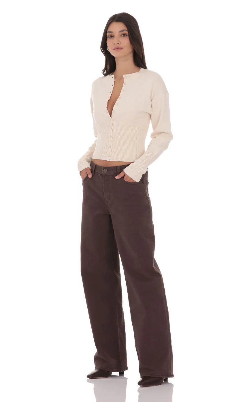 Mid Rise Baggy Jeans in Chocolate Brown