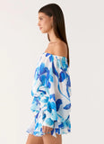 Eira Balloon Sleeve Mini Dress Cerulean Bloom