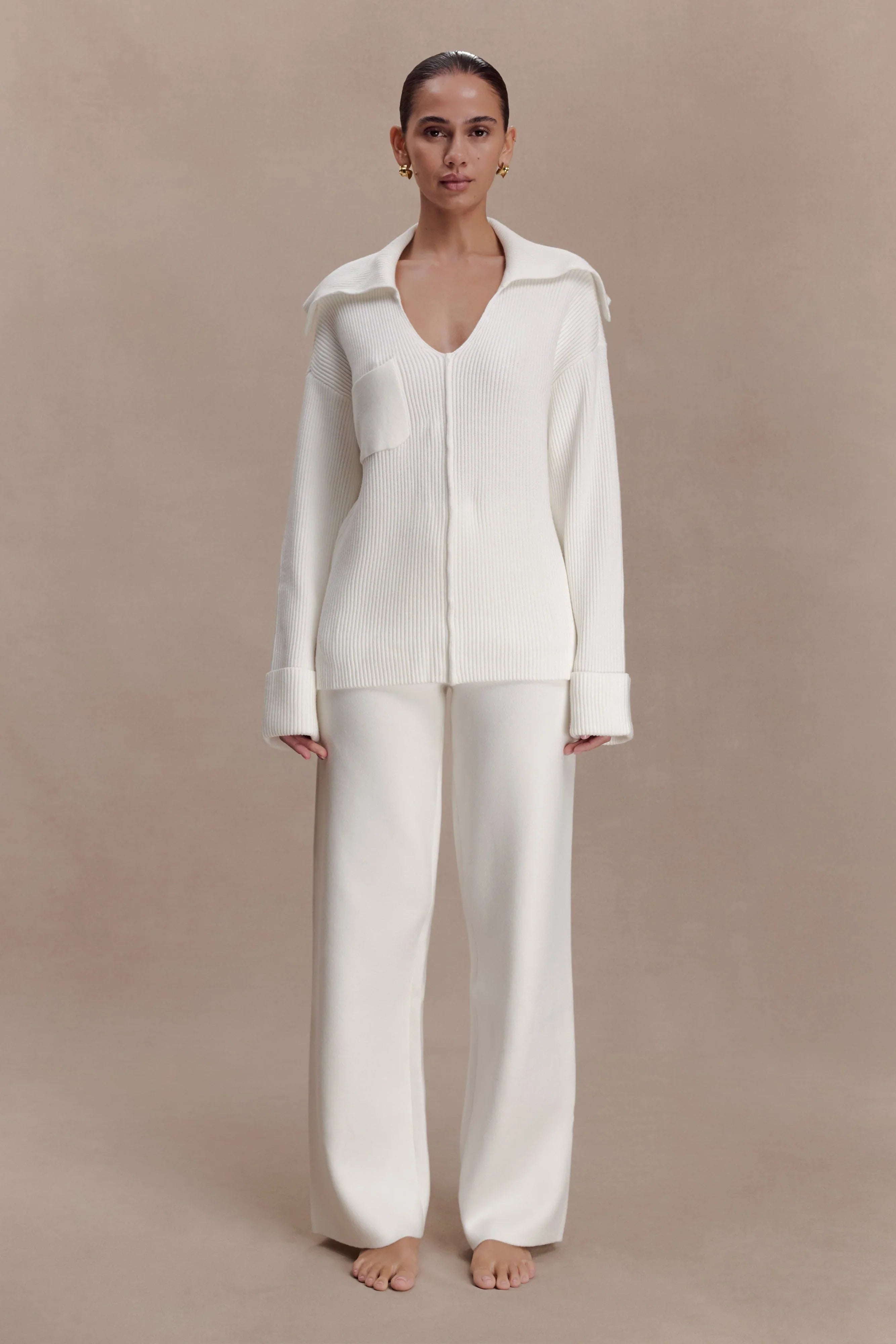Bianka V Neck Knit Jumper Off White