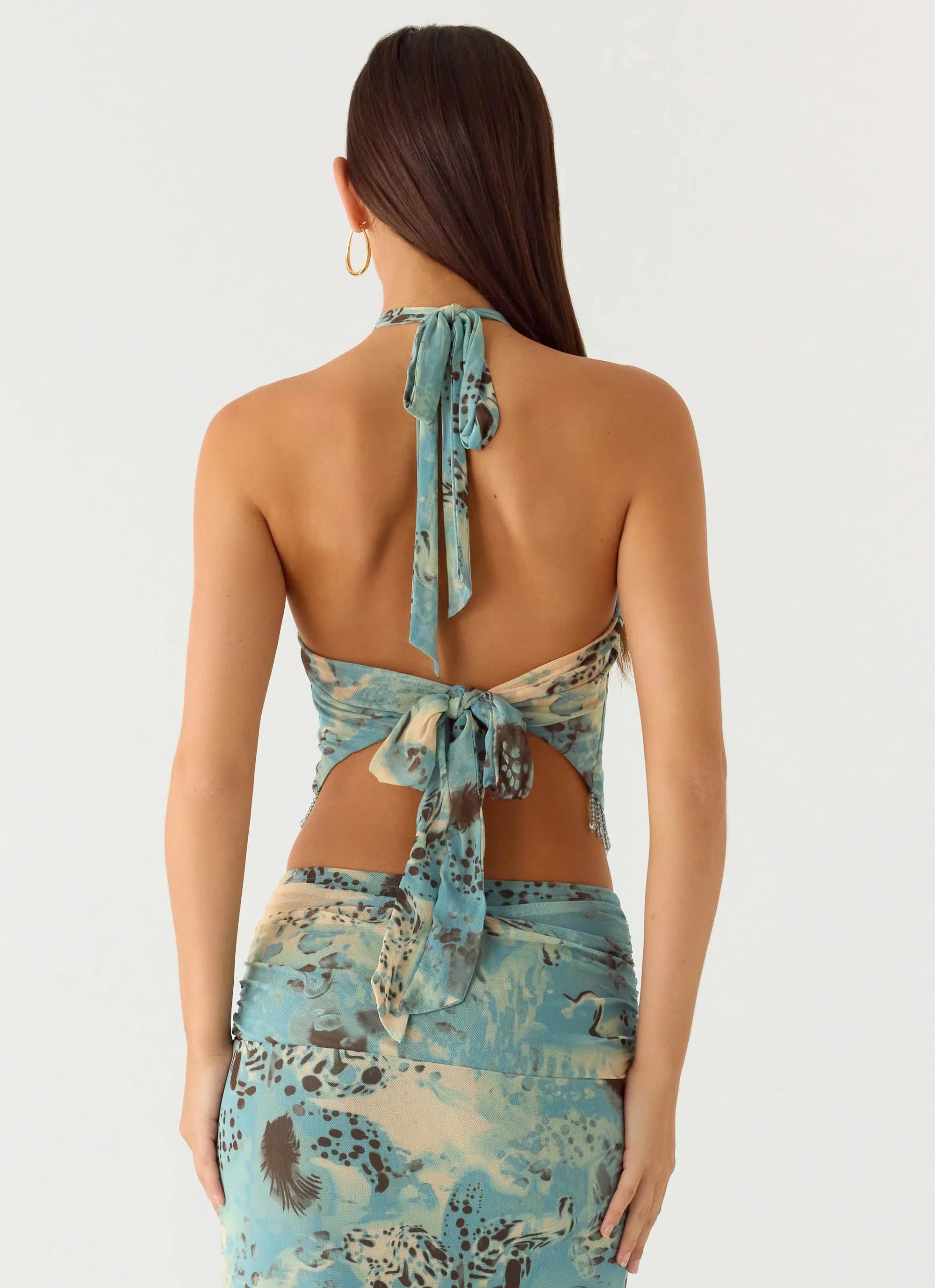 Lloyd Beaded Halter Top Aqua Blur
