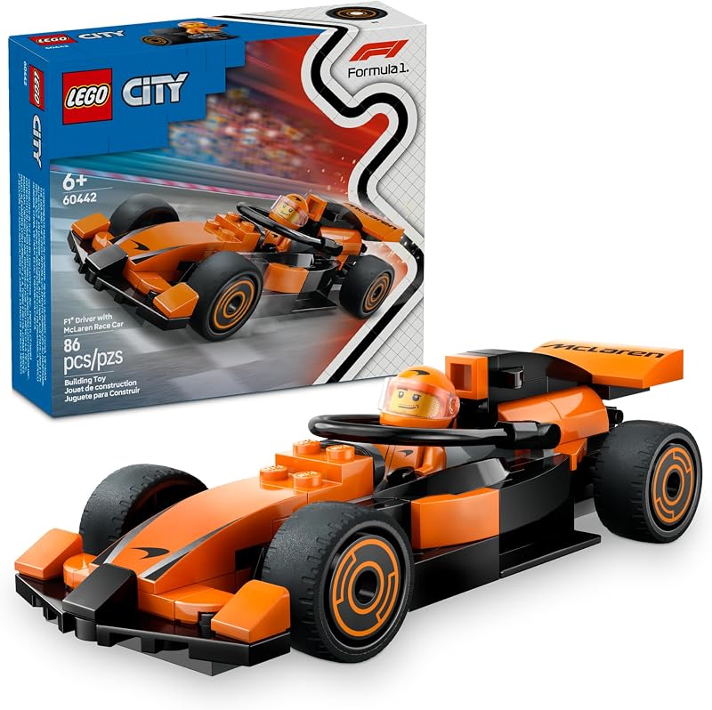 LEGO City F1 Driver with McLaren Race Car Toy Model Car Building Toy Kit for Kids Boys and Girls Ages 6 F1 Collectible for Fans with a Driver Minifigure Gift Idea for Birthdays 60442