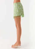 Midnight Tide Tie Side Mini Skirt Green
