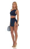One Shoulder Two Piece Set in Navy