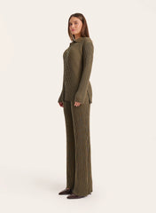 Olive Knitted Long Sleeve Polo Top