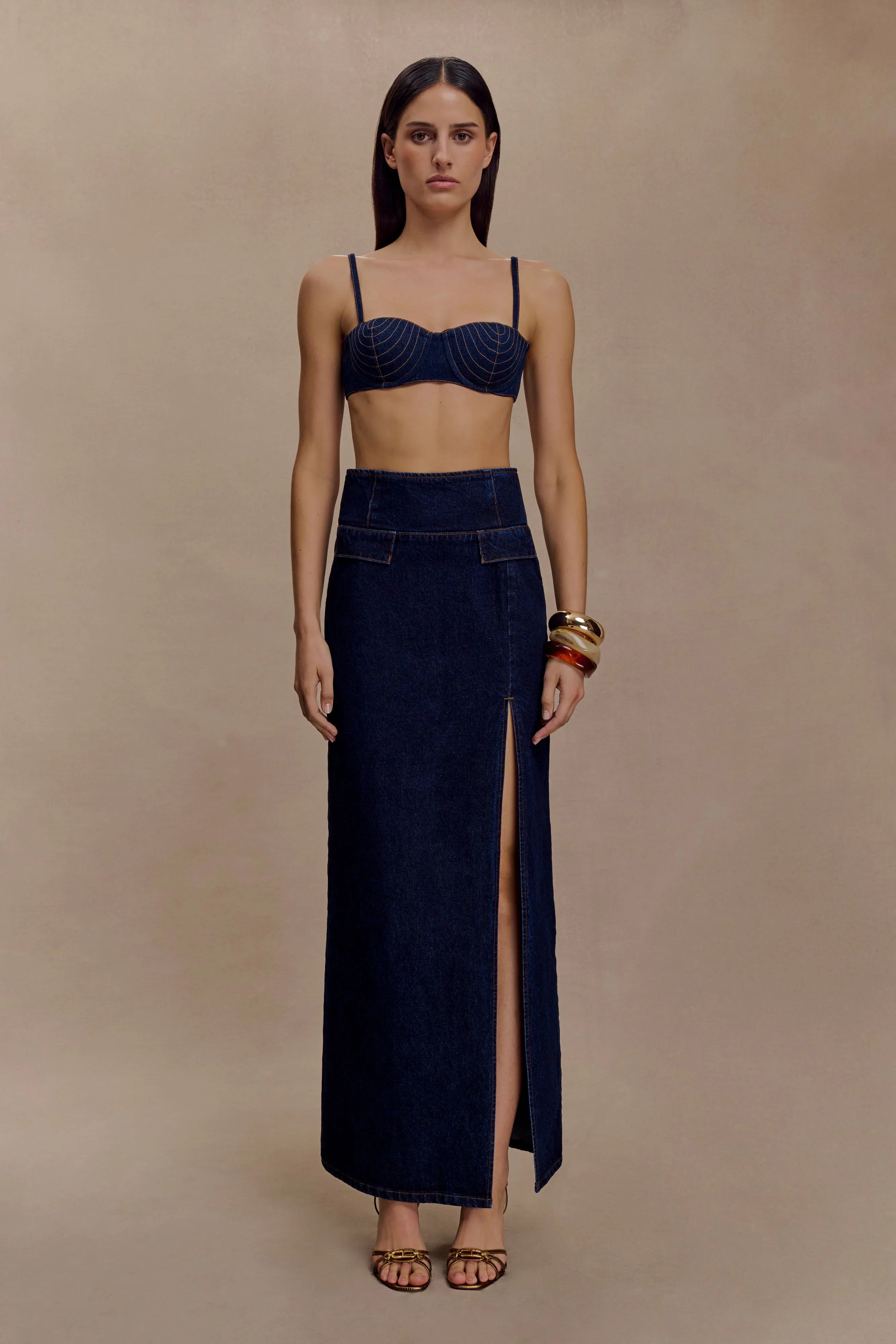 Belle Denim Cropped Bralette Indigo Blue