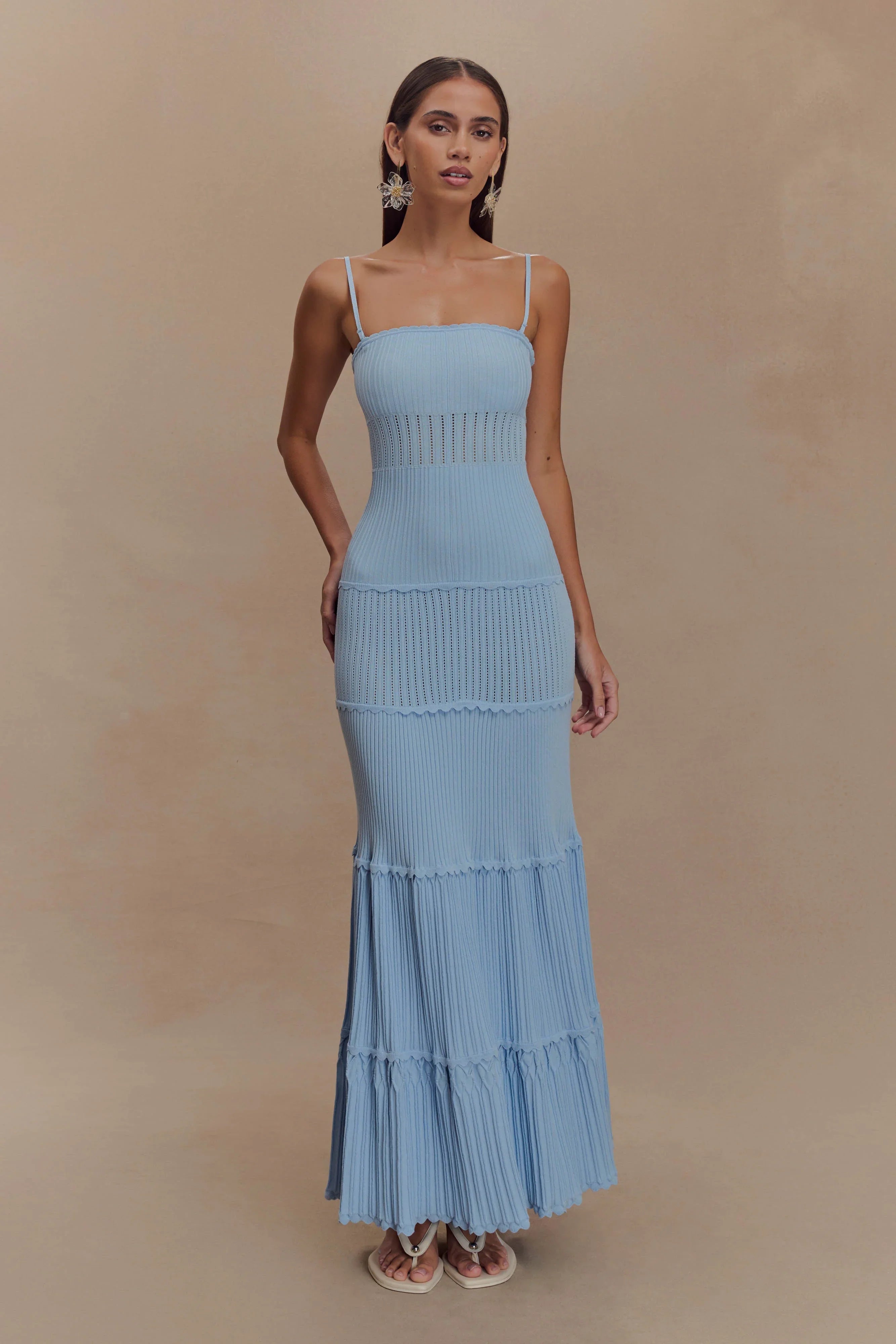 Finley Pointelle Knit Maxi Dress Cornflower Blue
