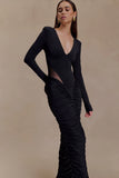 Louanne Slinky Long Sleeve Maxi Dress Black