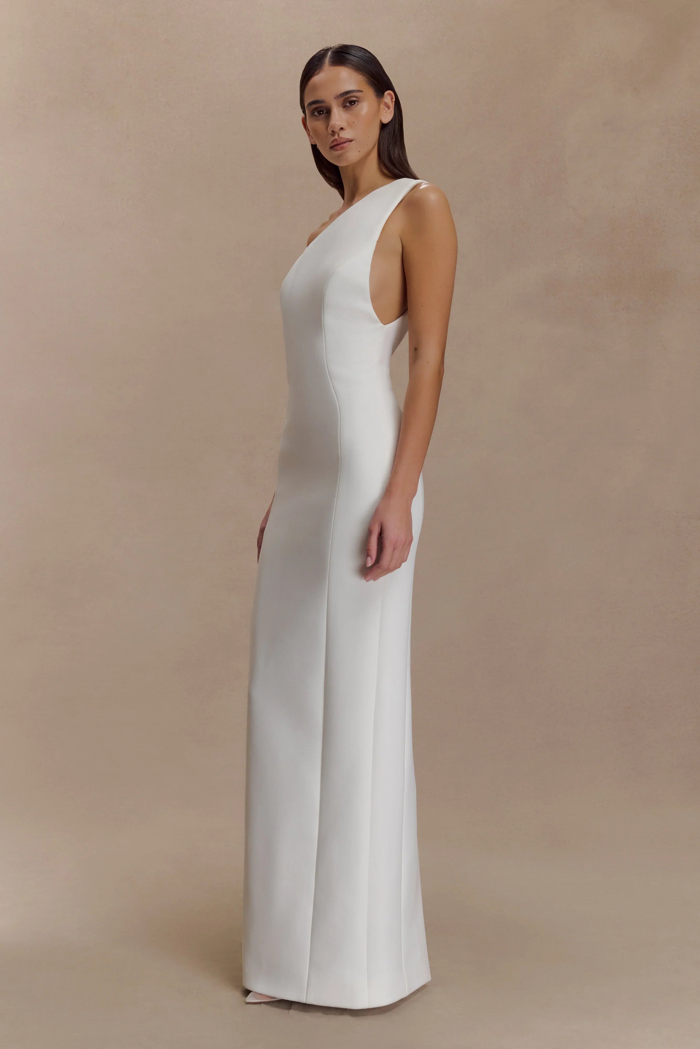 Milena One Shoulder Crepe Maxi Dress White