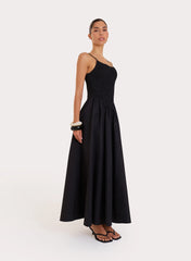Black Shirred Cotton Maxi Dress Milano