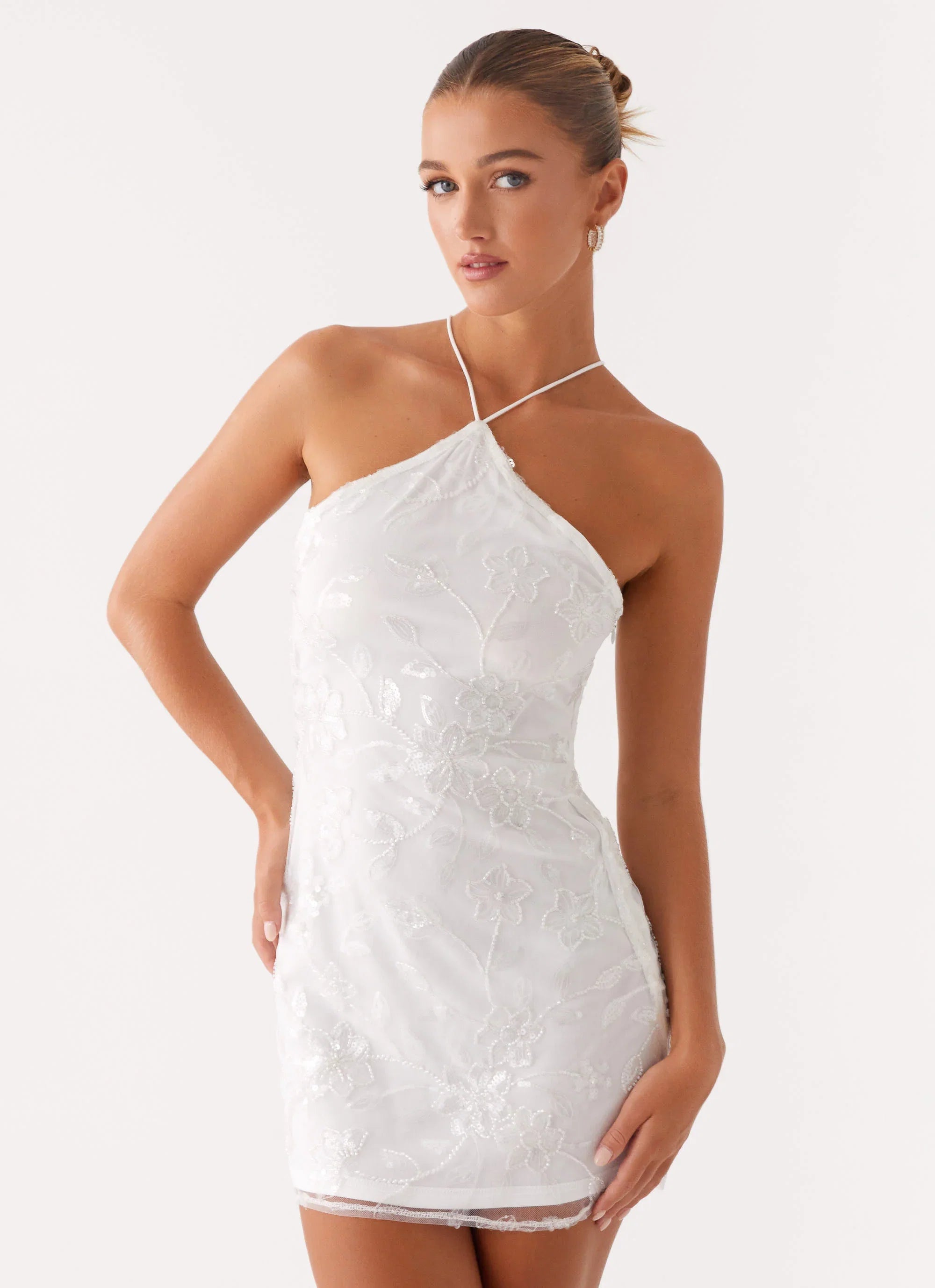 Rumi Beaded Mini Dress White