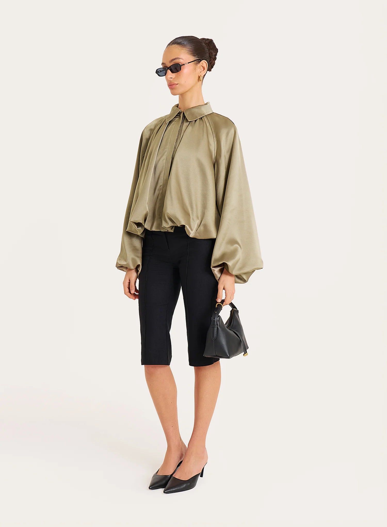 Olive Satin Bomber Jacket