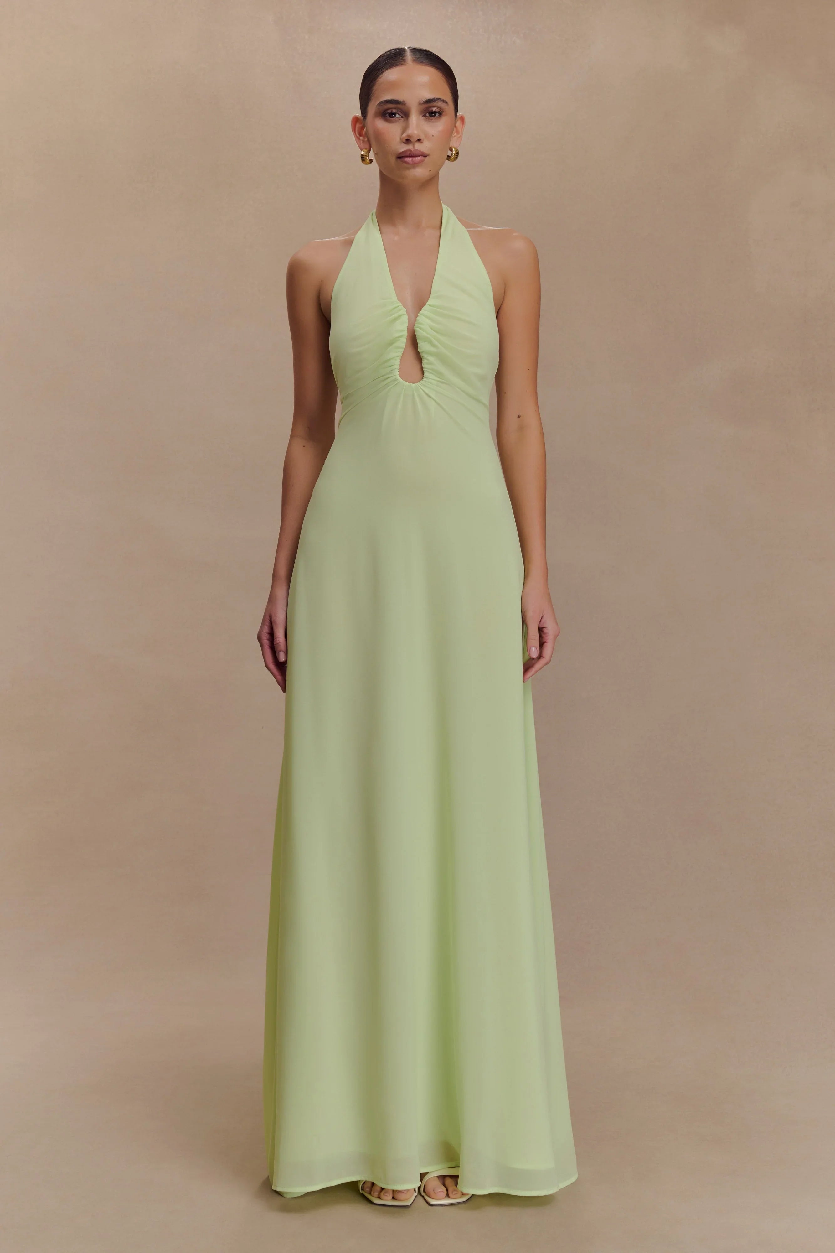 Malakhai Chiffon Halter Maxi Dress Pastel Green
