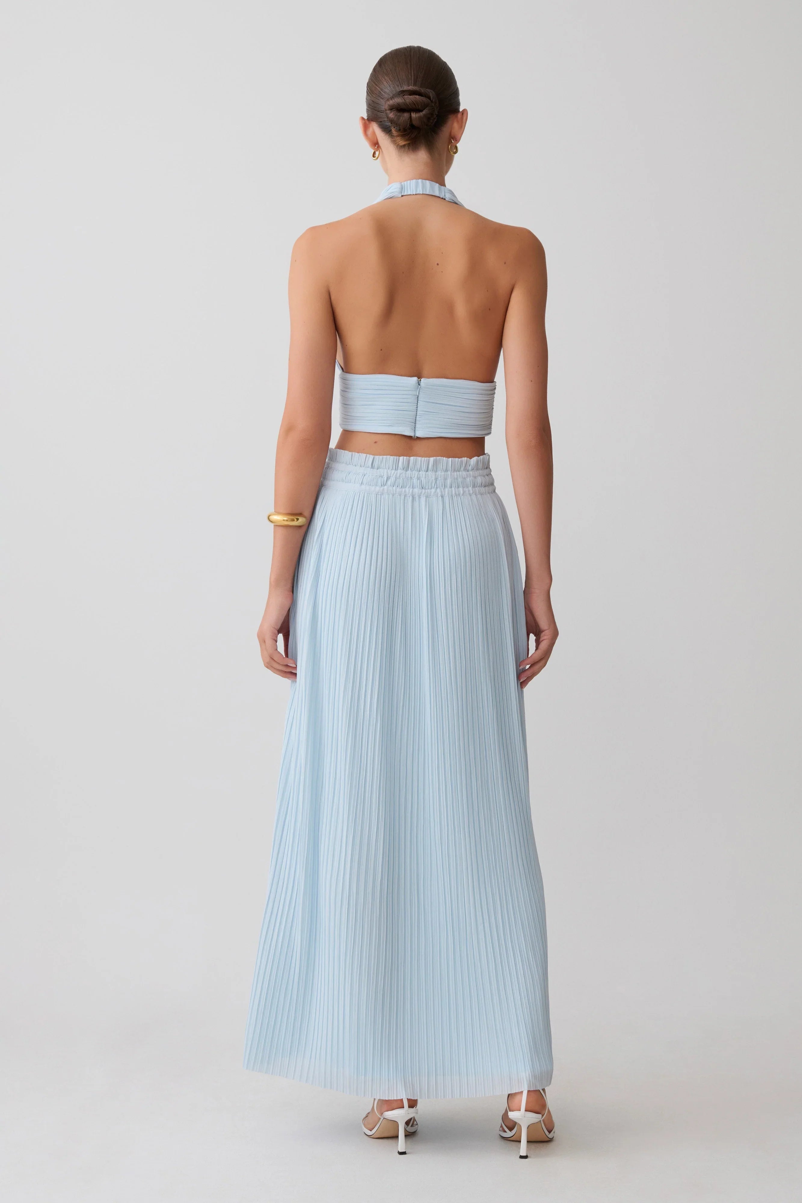 Amaris Sleeveless Plisse Halter Top Pale Blue