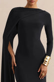 Halina Black High Neck Maxi Dress With Cape Sleeve