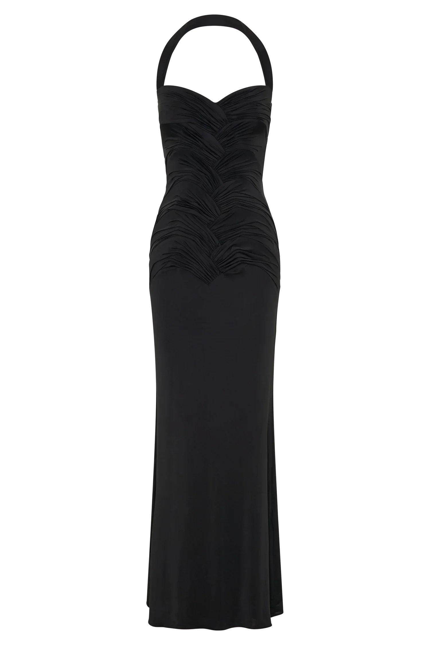 Hoai Gathered Slinky Halter Maxi Dress Black