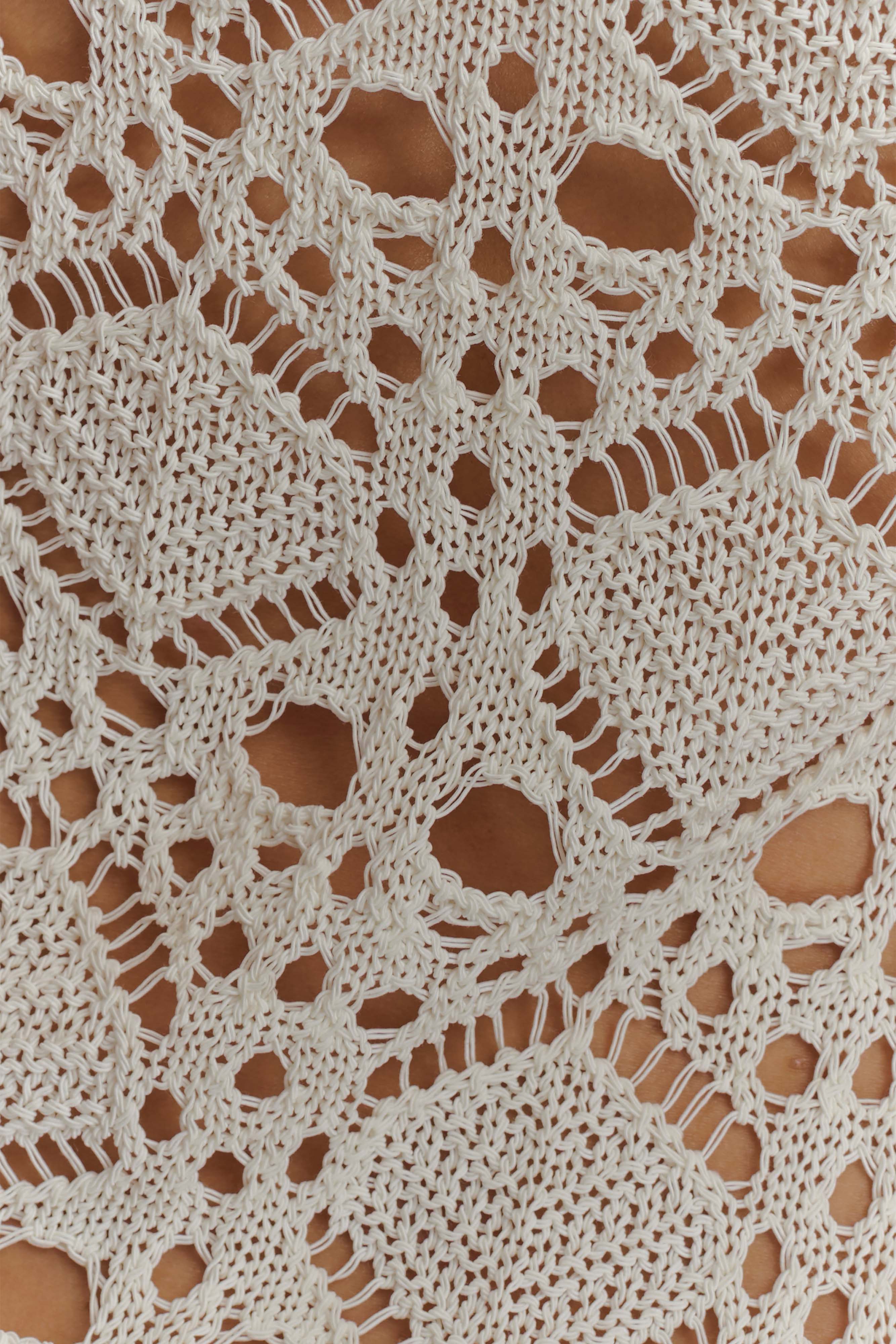 Aeline Strapless Crochet Knit Top Ivory
