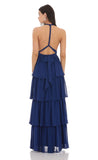 Chiffon Plunge Ruffle Dress in Blue