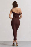 Salome Chocolate Brown Twisted Asymmetric Midi Dress