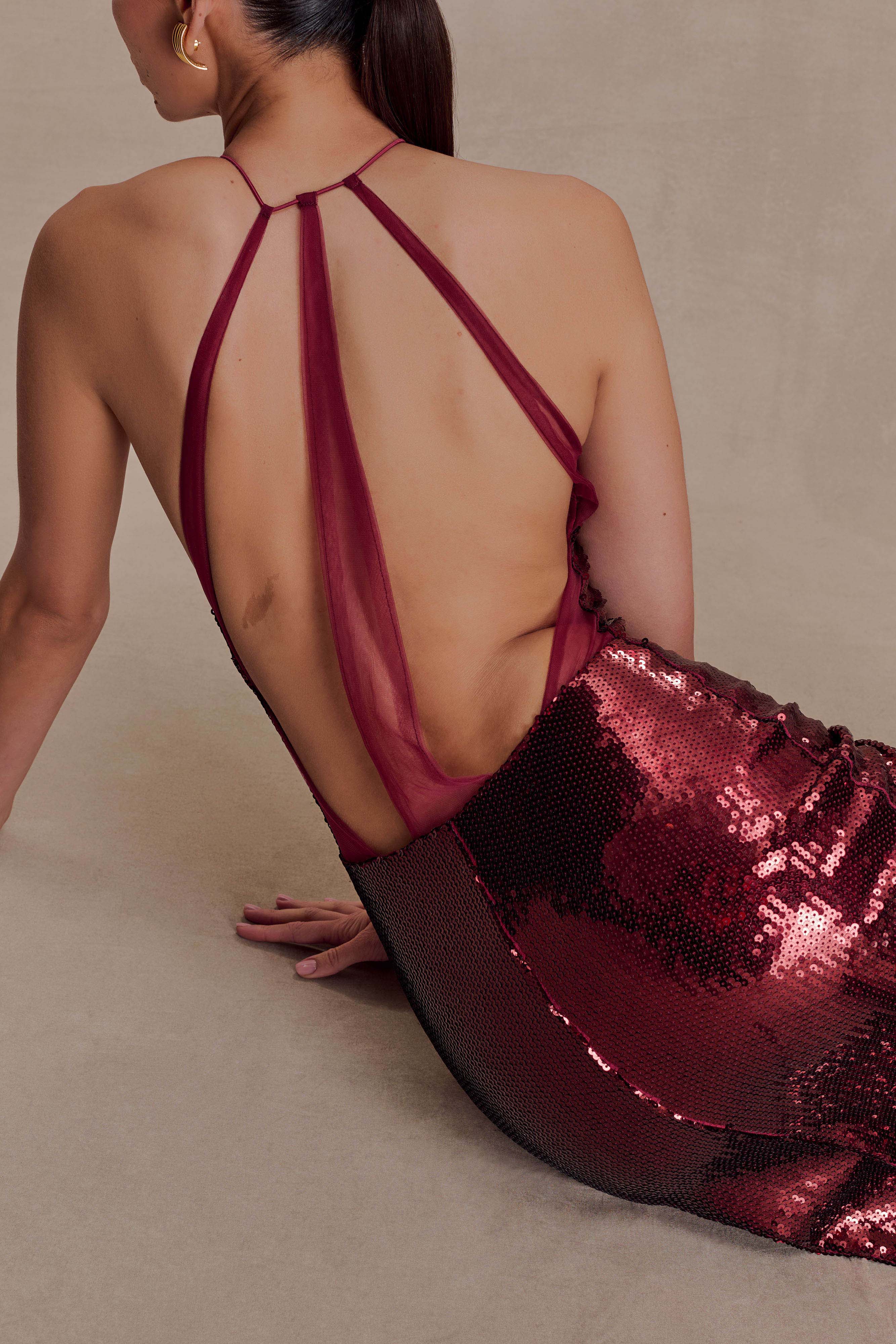 Baldwin Sequin Cut Out Maxi Dress Mahogany