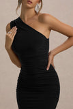 Dalarie Black One Shoulder Gathered Maxi Dress