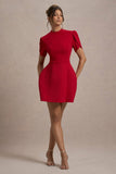 Carabella Red High Neck Short Sleeve Mini Dress