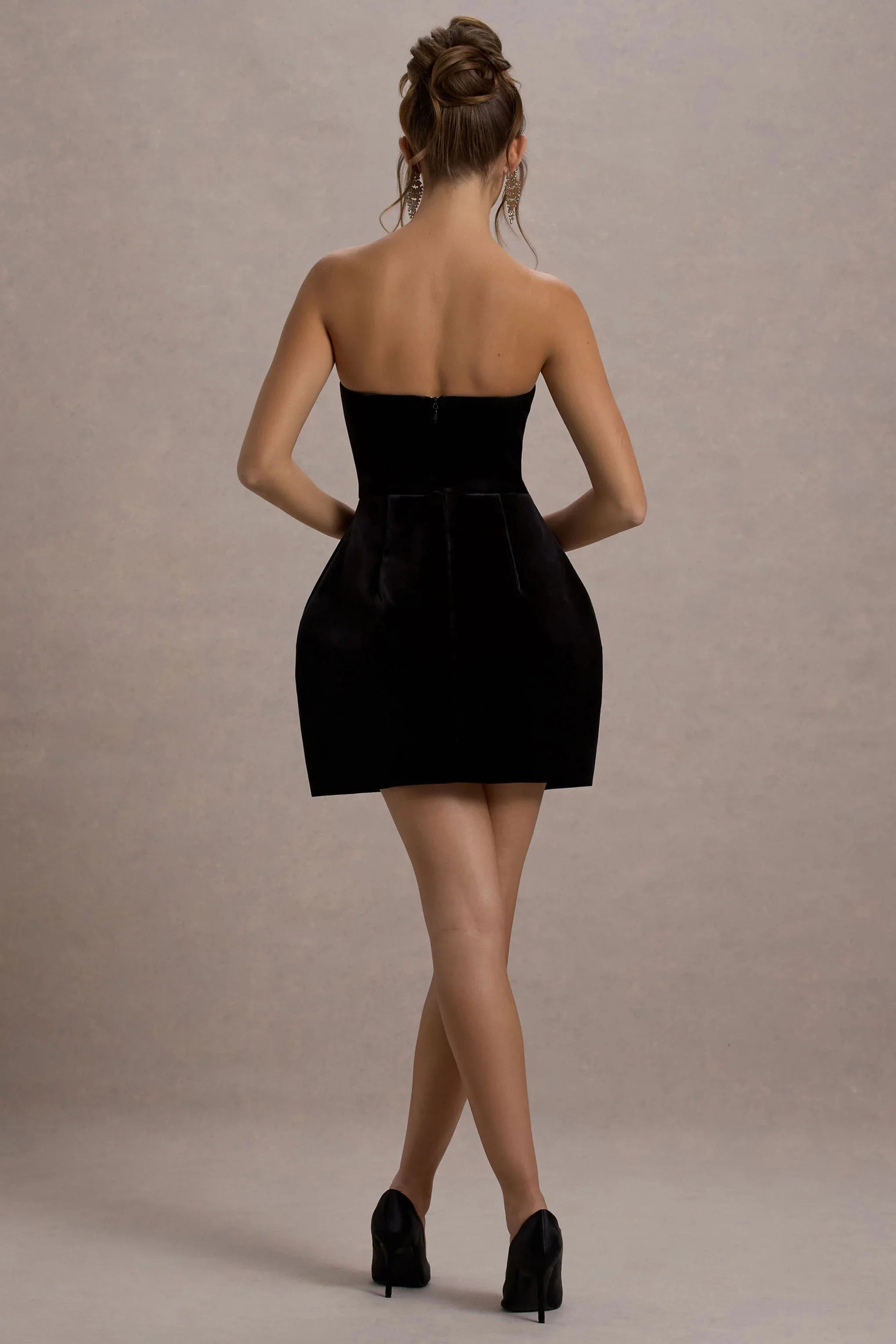 Naia Black Velvet Embellished Bandeau Mini Dress