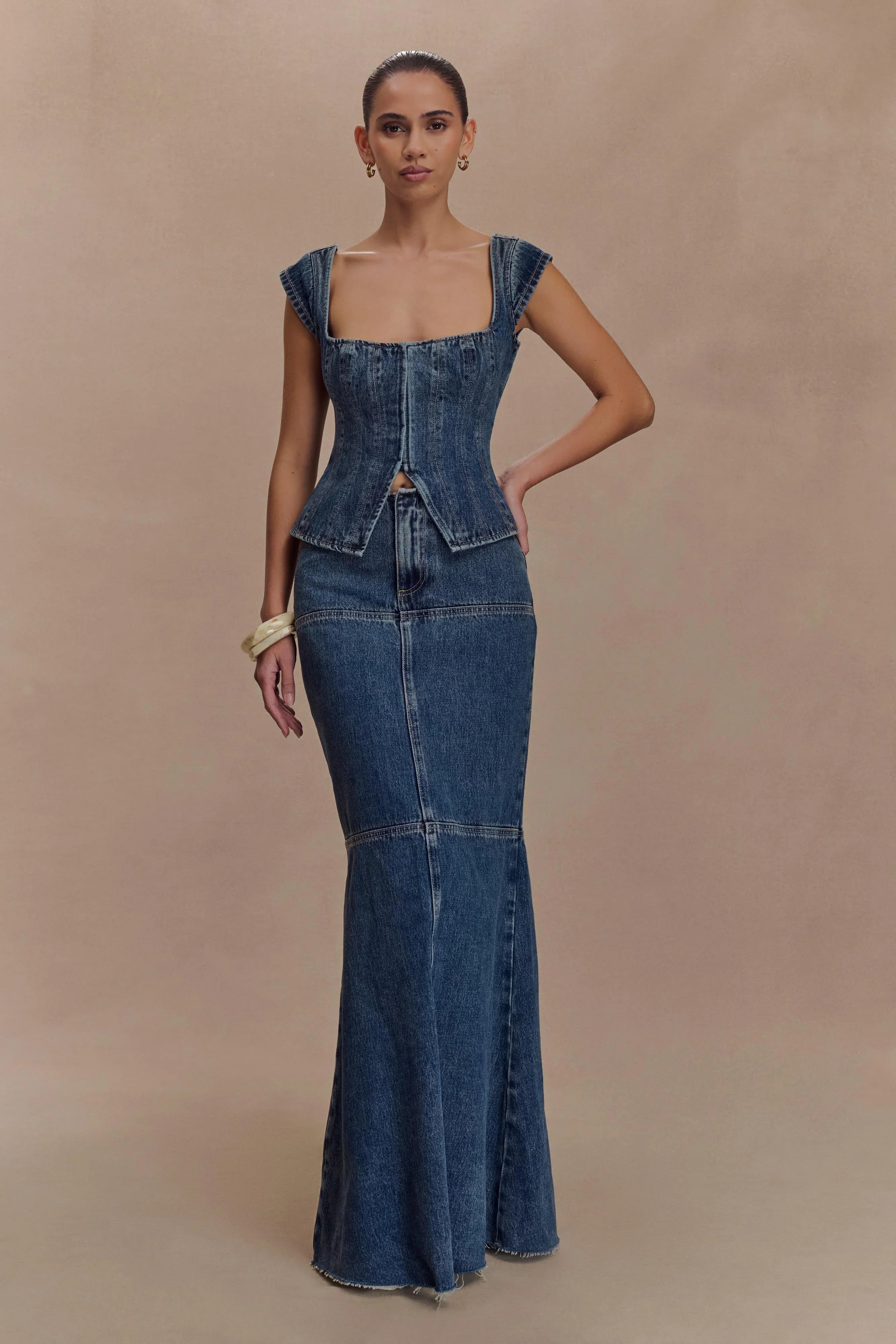 Loretta Denim Maxi Skirt Washed Dark Blue