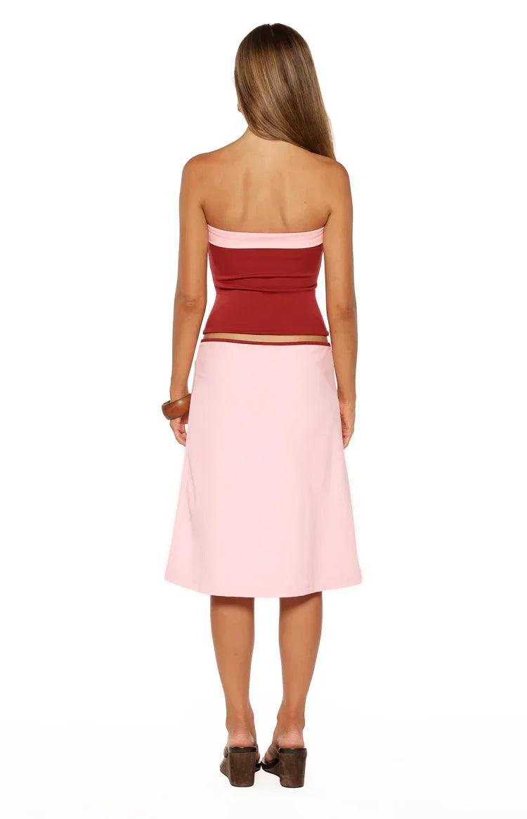 Orlanda Pink Contrast Bind Midi Skirt