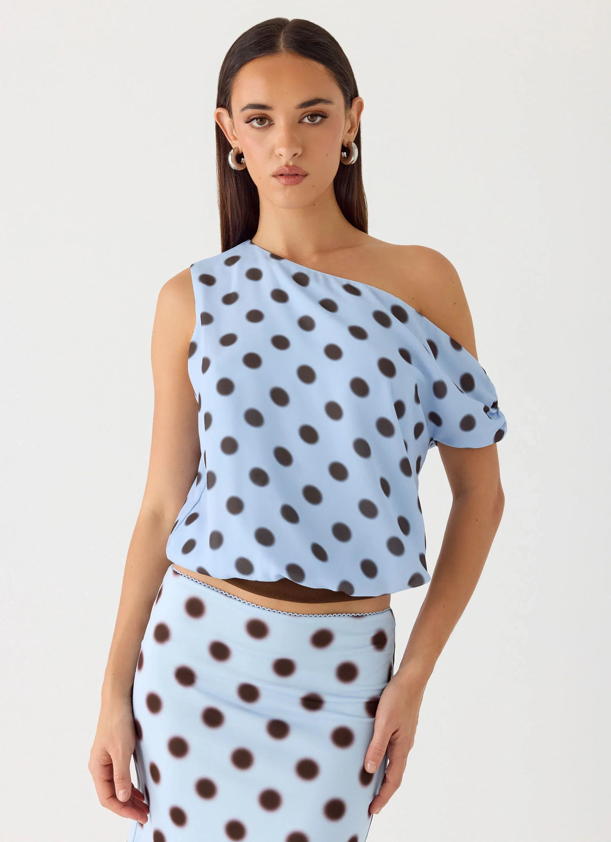 Stick Around Top Blue Mocha Dot