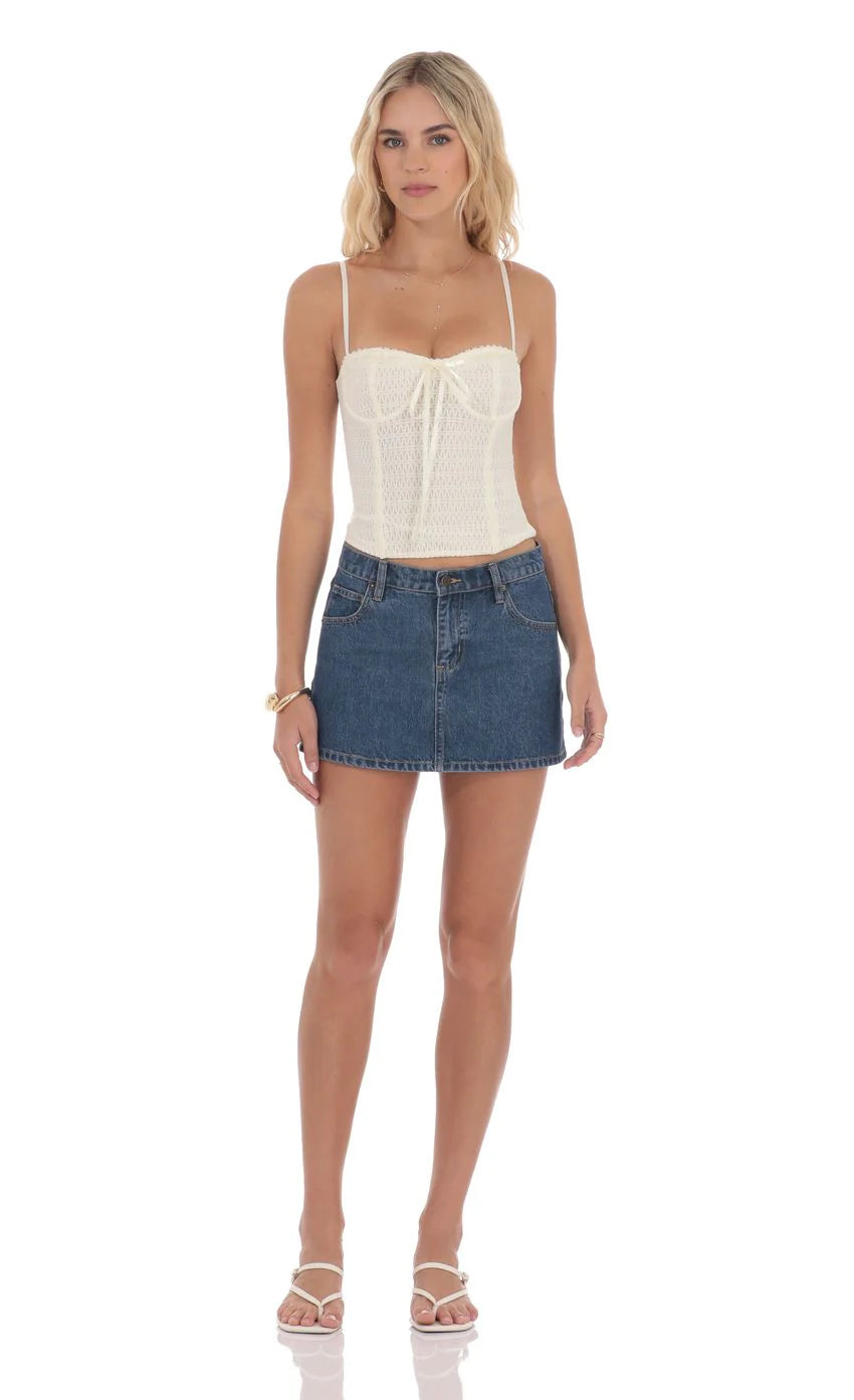 Low Rise Denim Mini Skirt in Blue