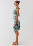 Bad Alive Halter Hanky Mini Dress Aqua Blur