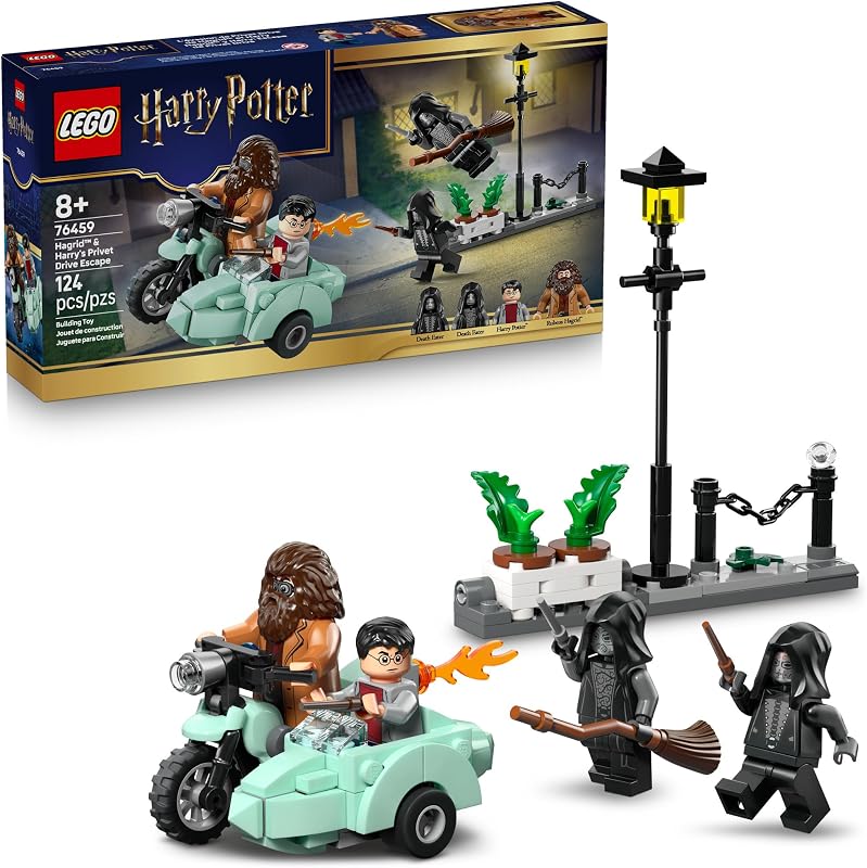 LEGO Harry Potter Hagrid Harrys Privet Drive Escape Building Toy for Boys Girls Pretend Play Set for Kids Ages 8 W Mini Hagrids Motorcycle 4 Minifigures Gift for Birthdays 76459