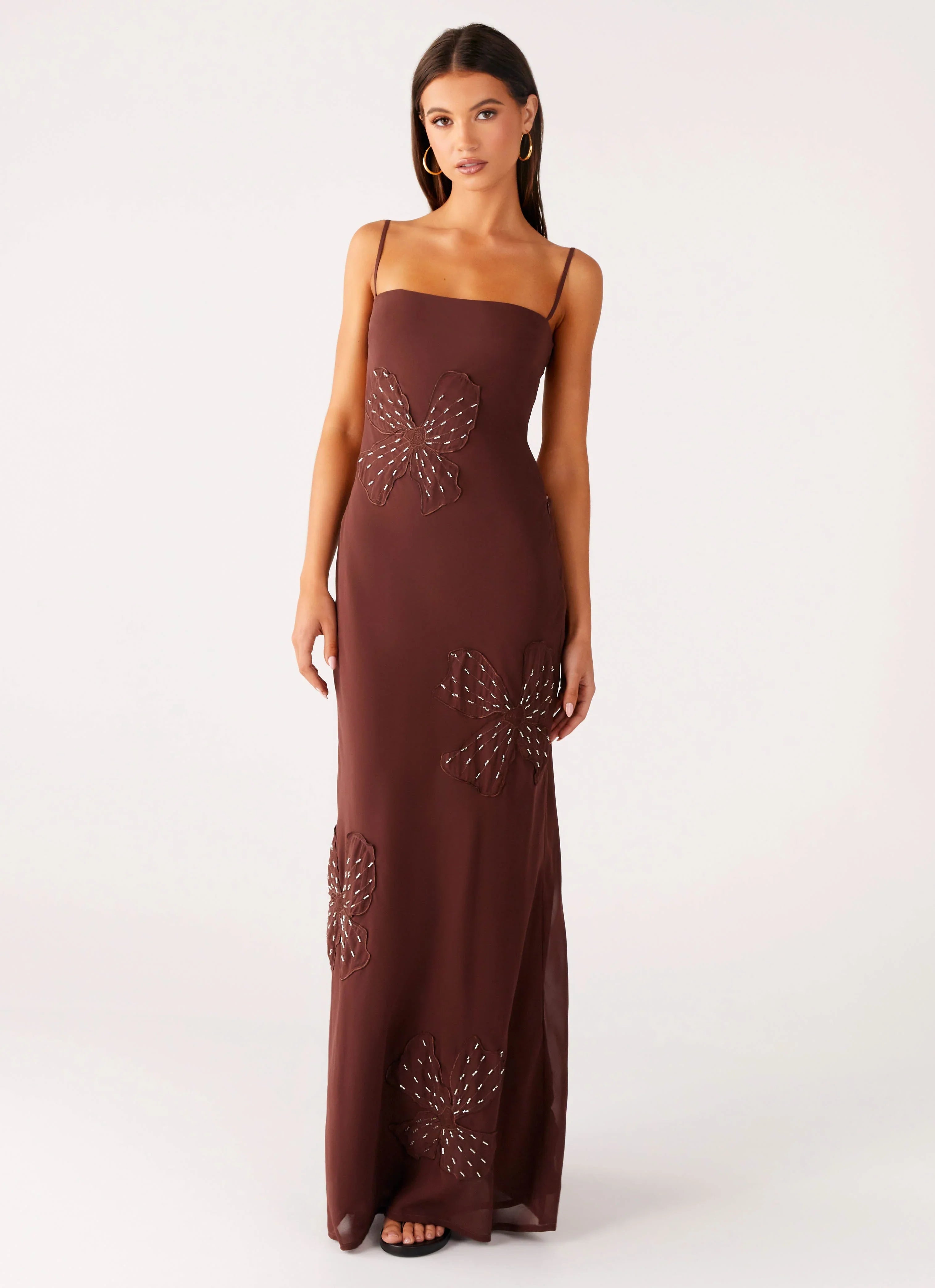 Bayla Beaded Flower Maxi Dress Chocolate