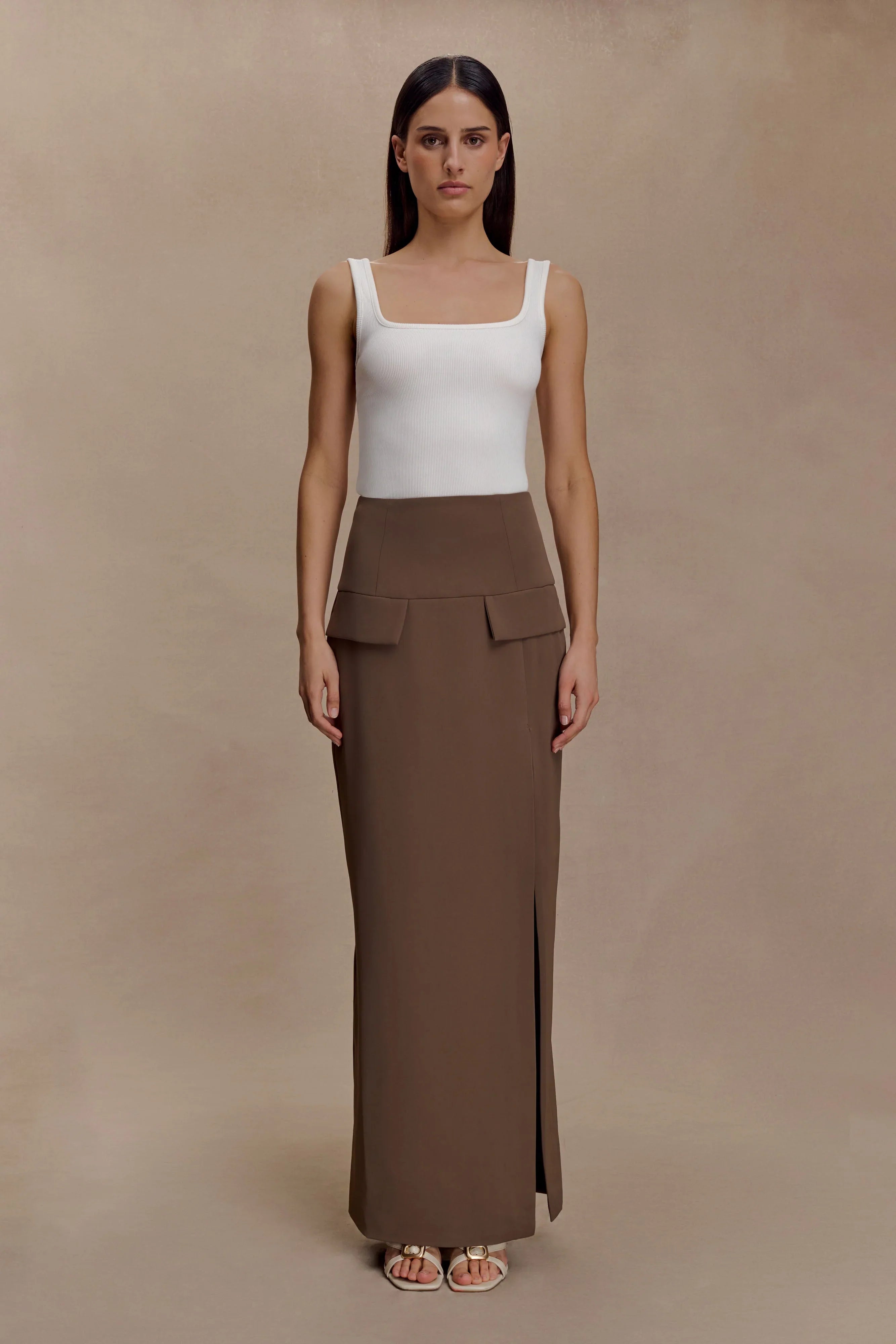 Cassie Column Maxi Skirt Cacao Brown