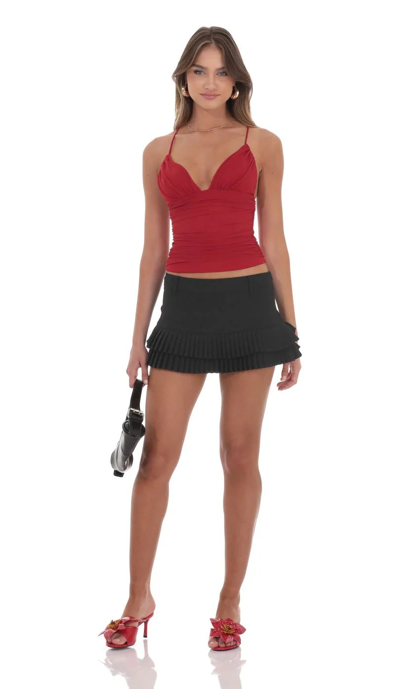 Pleated Ruffle Skort in Black