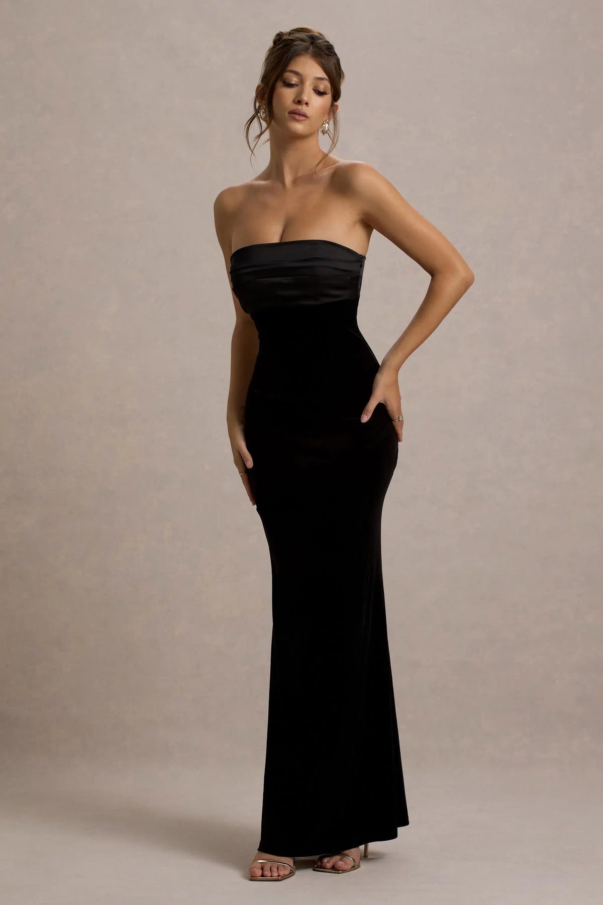 Ambrosi Black Velvet Bandeau Maxi Dress