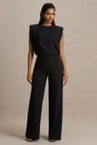Tiff Black Crew Neck Jumpsuit With Draped Detailing