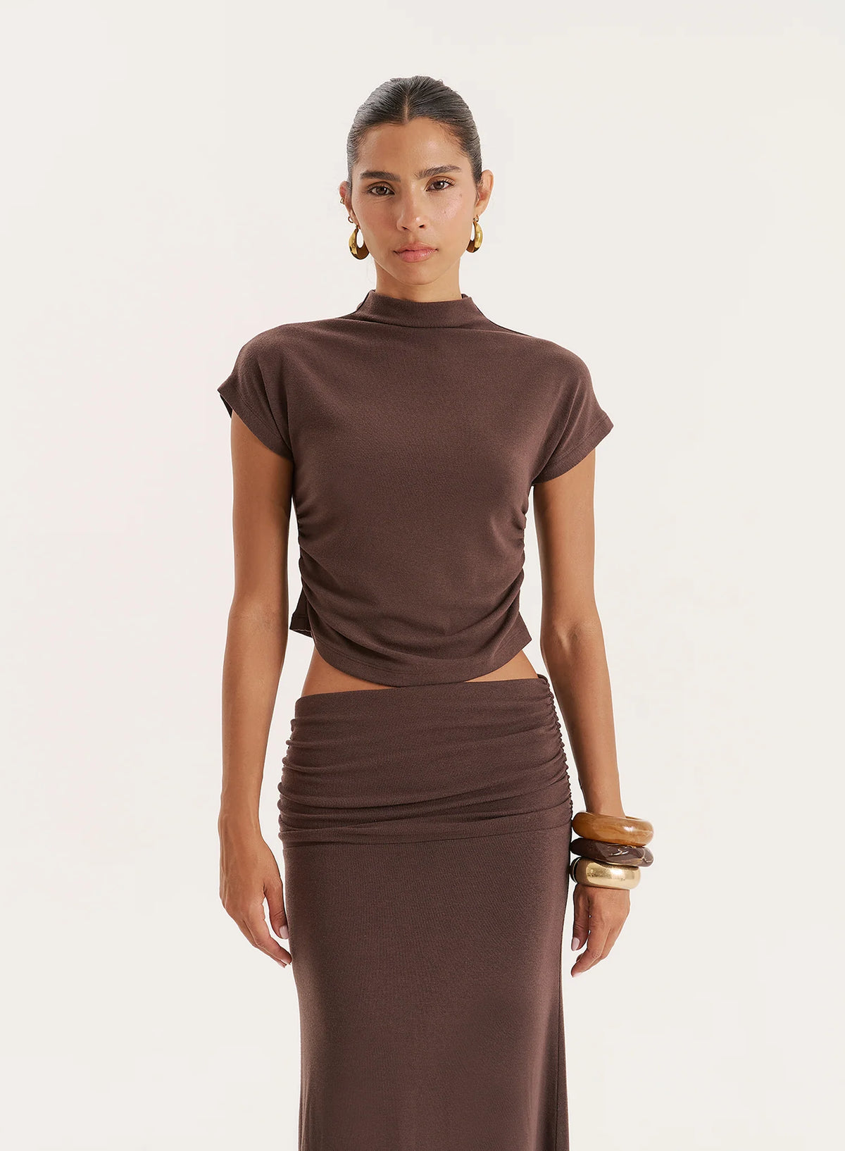 Chocolate Jersey High Neck Sleeveless Top