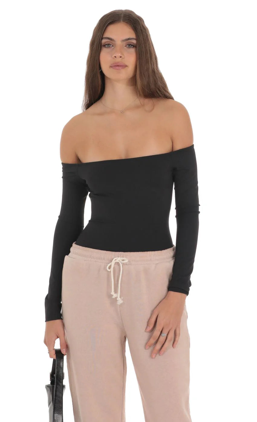 Off Shoulder Bodysuit in Black