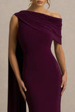 Tiana Dark Plum Asymmetric Neck Maxi Dress With Draped Detail